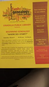 Unadilla Public Library Beginning Genealogy Class @ Unadilla Public Library