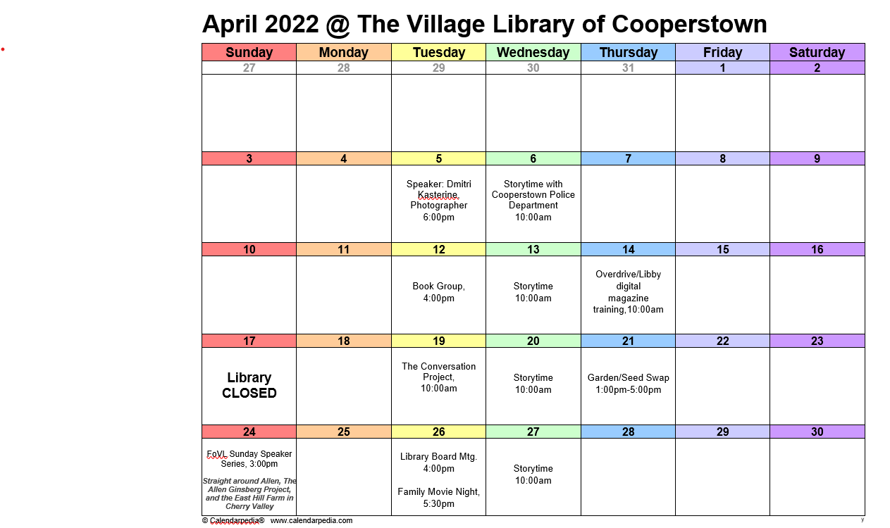 Village Library of Cooperstown 22 Main St, Cooperstown, NY 13326 607.