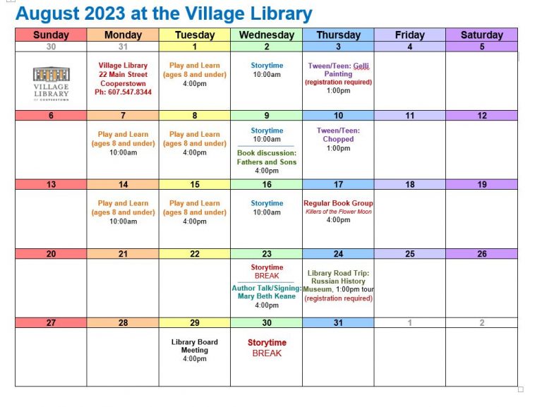 Village Library of Cooperstown 22 Main St, Cooperstown, NY 13326 607.