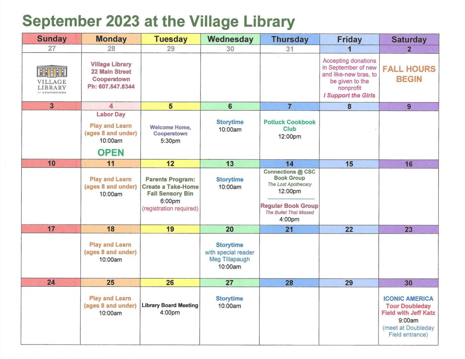 Village Library of Cooperstown 22 Main St, Cooperstown, NY 13326 607.