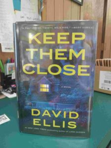 Cover for the novel 'Keep them Close', with a photo of a house at night with one window lit up
