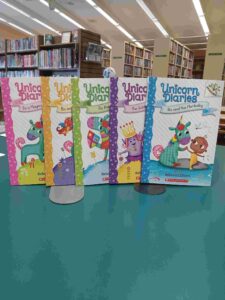 Photo of the covers for the first 5 books in the Unicorn Diaries Series