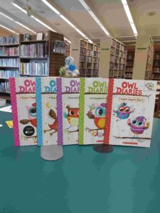 Photo of the covers for the first 5 books in the Owl Diaries Series