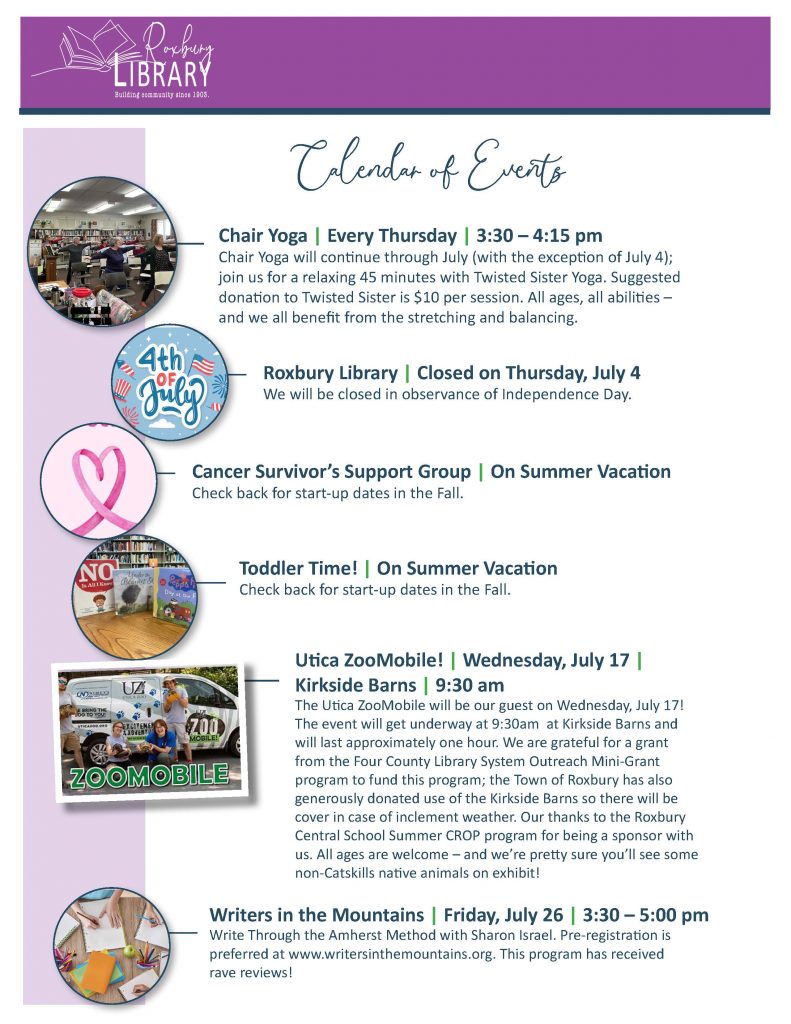 July 2024 Roxbury Library Newsletter Roxbury Library Association